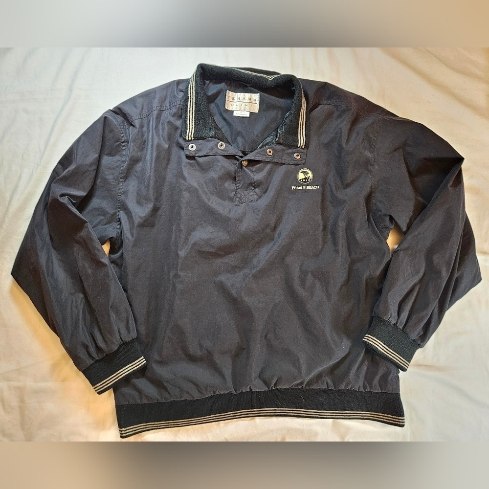 Tehama Clint Mens Black Pebble Beach Pullover Long Sleeve Windbreaker Size Large